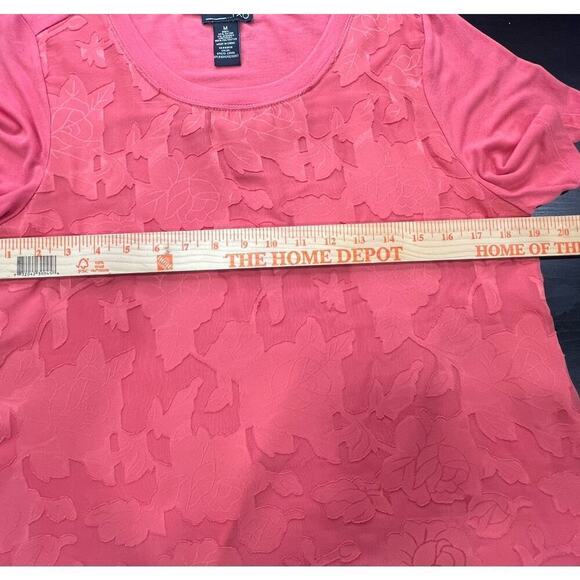 RXB Lace Overlay Blouse, Short Sleeve, Relaxed Fit, Spiced Coral, size Medium - Picture 6 of 9